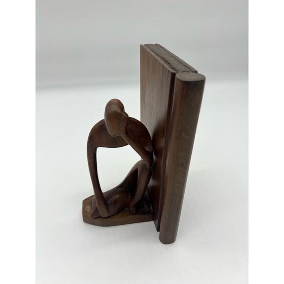 Man Modern Abstract Art Wood Sculture Thinking Book End Tranquility Handcrafted - Picture 6 of 16
